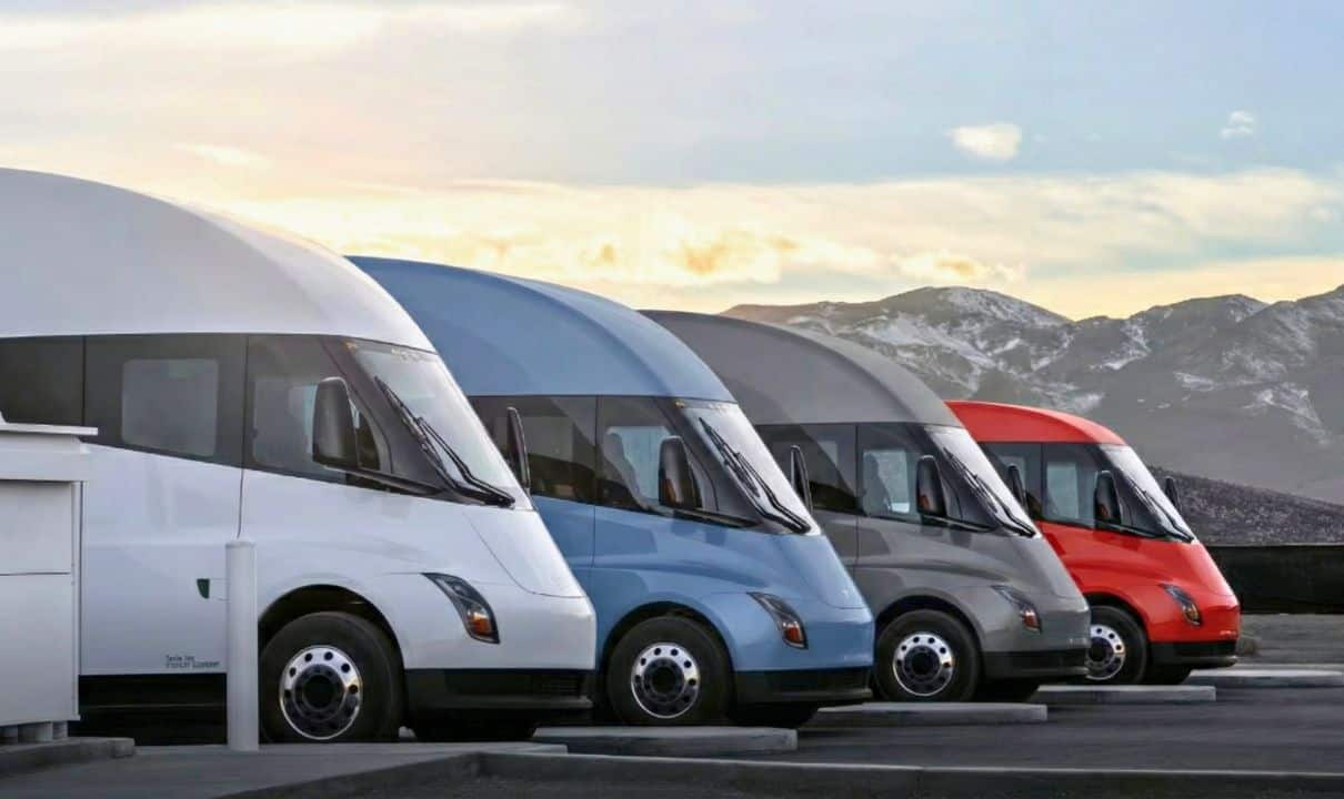 Tesla Semi Trucks in different colors