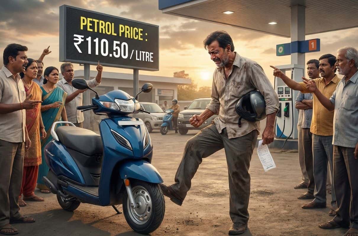 sad petrol scooter owner in india