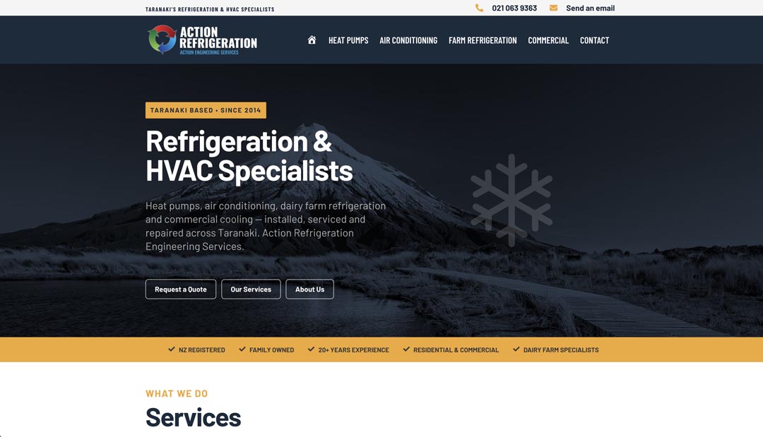 Taranaki-based refrigeration and HVAC specialists providing heating, cooling, and farm refrigeration.