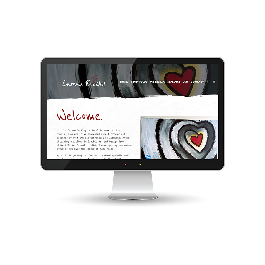 Carmen Buckley Vibrant digital art portfolio website of Carmen Buckley with colourful heart motifs and artistic designs.