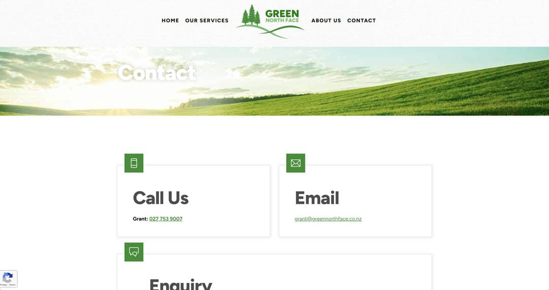 Green landscape with contact details for About Image company in New Zealand.