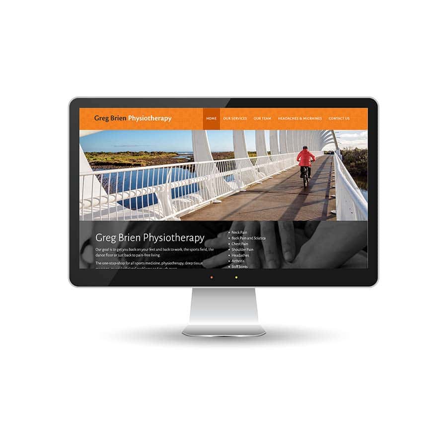 Greg Brien Physiotherapy website Peaceful bridge walk with cyclist, scenic view of New Zealand landscape - About Image.