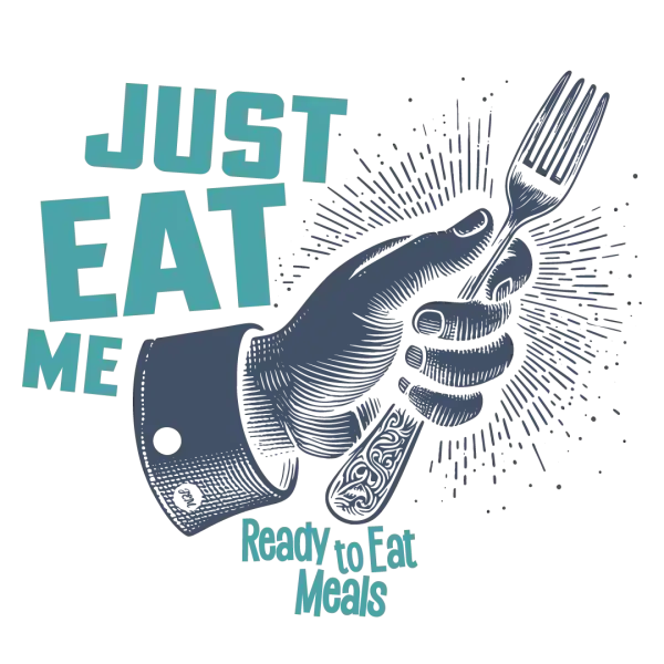 Hand pointing with "Just Eat Me" text, symbolising food delivery and ready-to-eat meals in New Zealand.