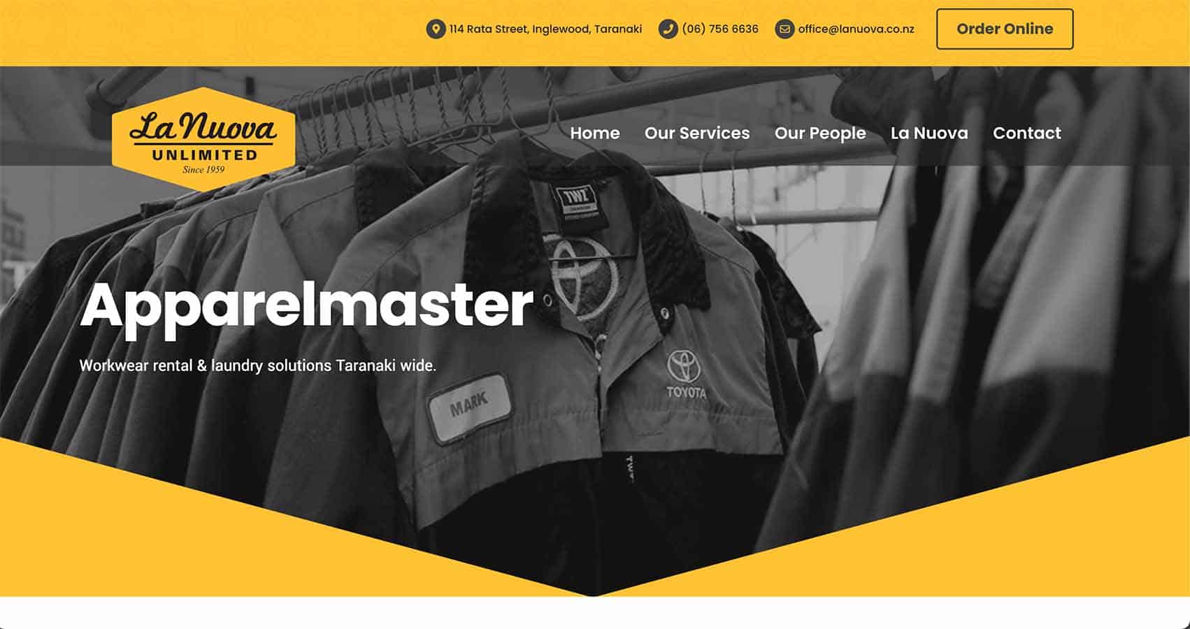 Workwear rental and laundry solutions in Taranaki, featuring work apparel and uniforms from La Nuova.