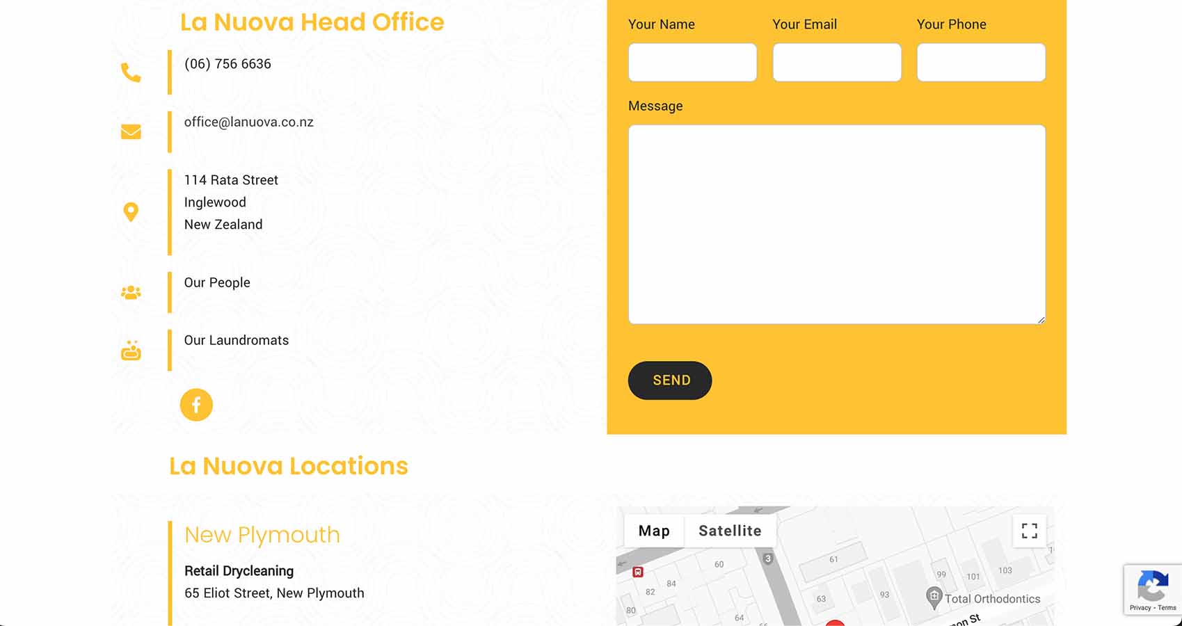 Contact details and location map of La Nuova Head Office in New Zealand.