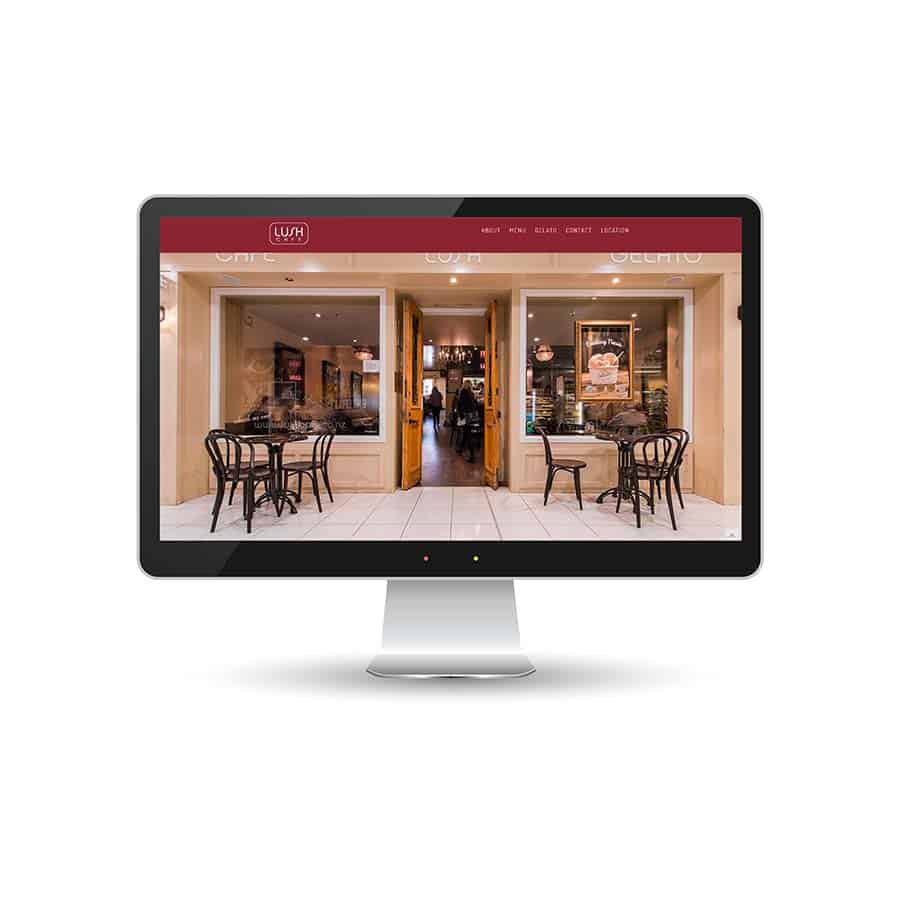 Lush Cafe Modern restaurant storefront with outdoor seating and welcoming interior in Auckland NZ.