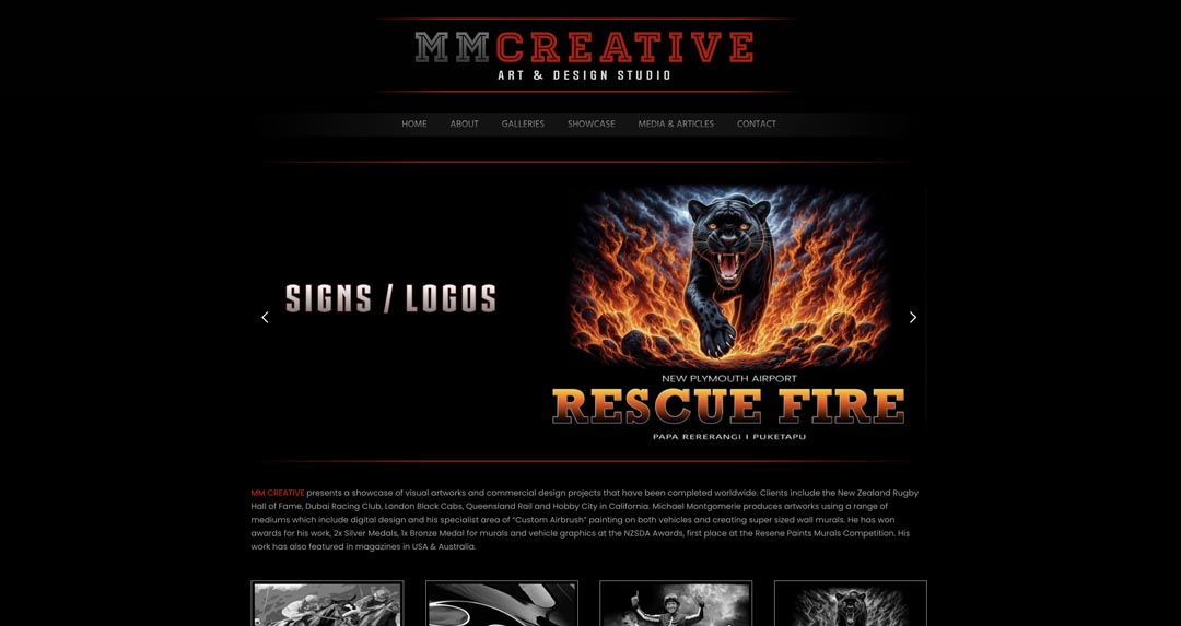 Creative studio logo featuring a fierce black panther with fiery flames in the background.