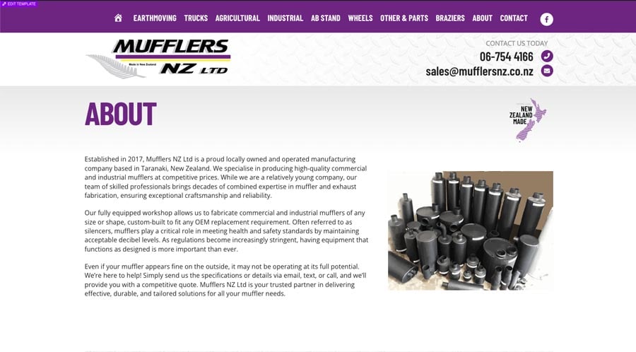 Muffler manufacturing New Zealand, industrial and commercial mufflers, about Mufflers NZ LTD, high-quality custom mufflers, NZ-made silencers and exhaust components.