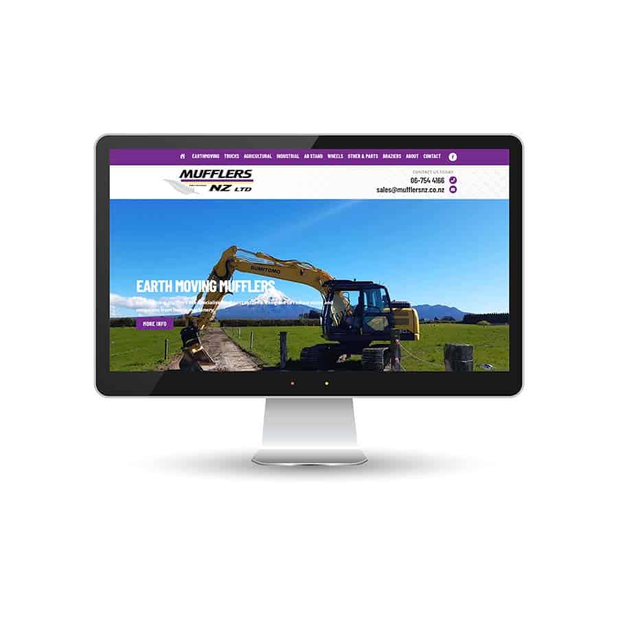 MufflerNZ website Earth moving machinery on a construction site for heavy equipment hire and industrial services.