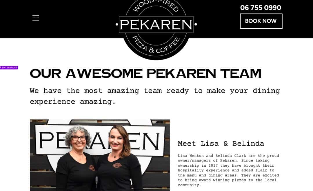 Team photo of Lisa and Belinda at Pekaren Pizza & Coffee in New Zealand.