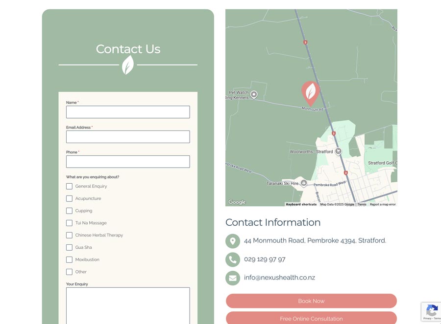 Map of health clinic location in Stratford, New Zealand.