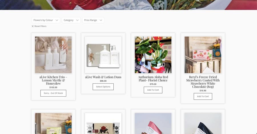 High-quality product images showcasing floral arrangements, skincare, and gift items from About Image in New Zealand.