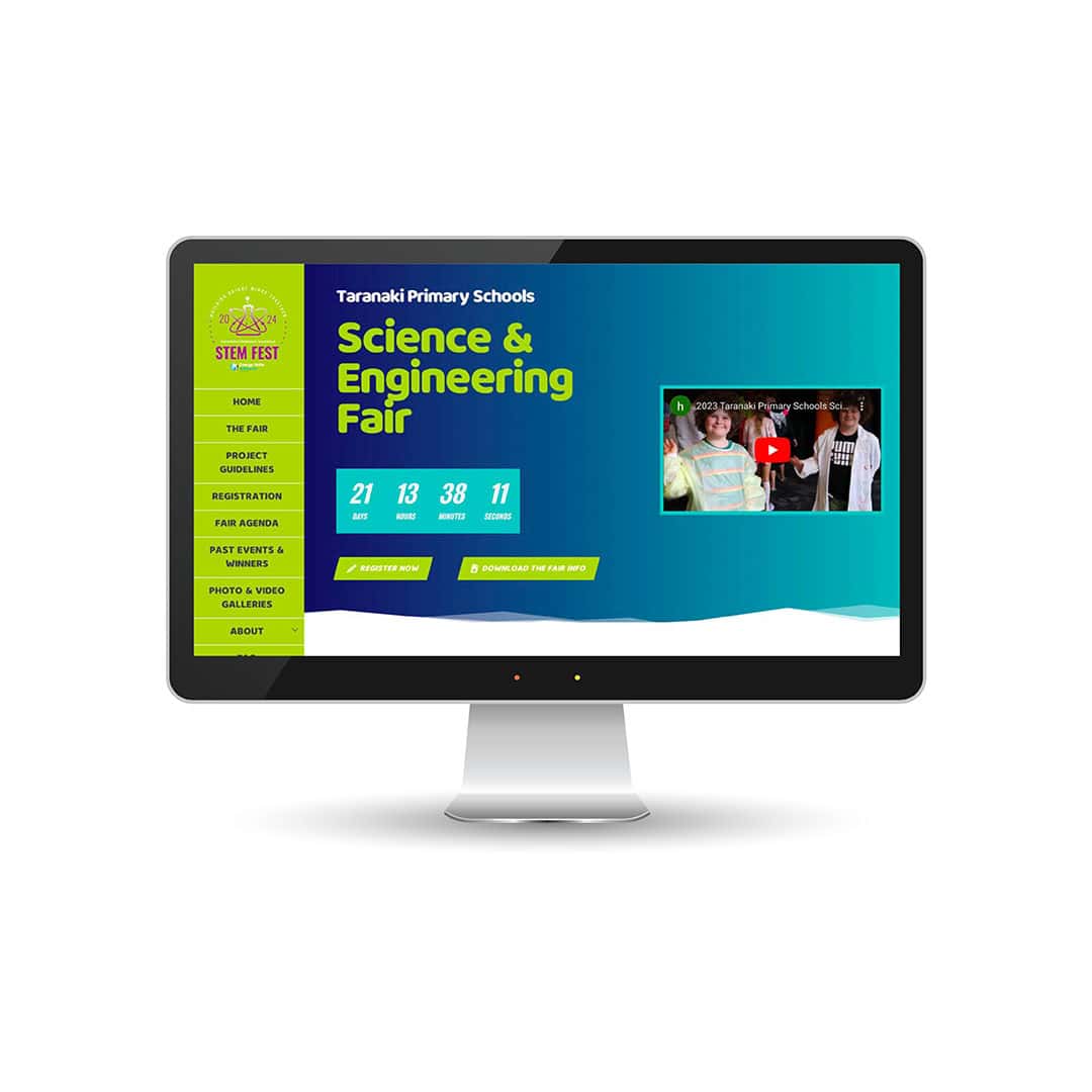 Taranaki Stem Young children participating in science and engineering fair activities on desktop screen.