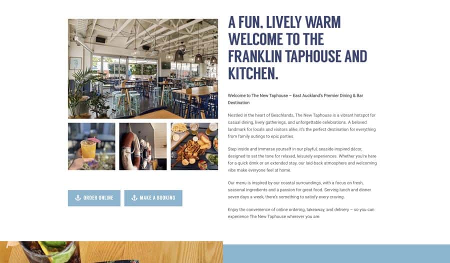 Bright and inviting interior of Franklin Taphouse in Auckland, showcasing a vibrant dining and bar environment.