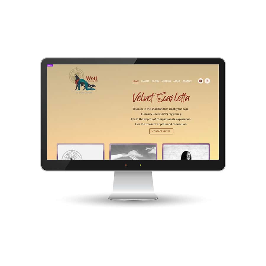 velvet Scarletta website Elegant web design showcasing a professional photography and creative agency’s website on a computer monitor.