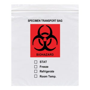10W x 10L, 1.7 Mil Red Imprint Clear Specimen Bags