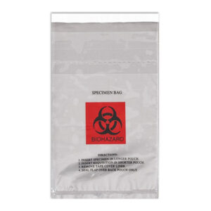 6W x 10L, 2 Mil Red Imprint Clear Specimen Bags with Adhesive Seal