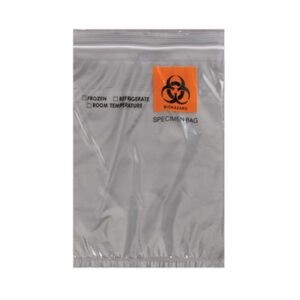 7W x 9.5L, 2 Mil Orange Imprint Clear Specimen Bags