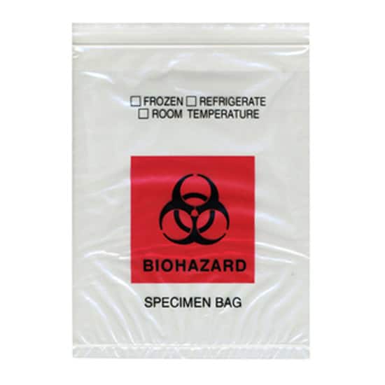 8W x 10L, 1.75 Mil Red Imprint Clear Specimen Bags