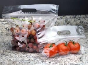 9.5W x 10L x 3.75BG Produce Bags, Die Cut Handle, Zip Top, Vented
