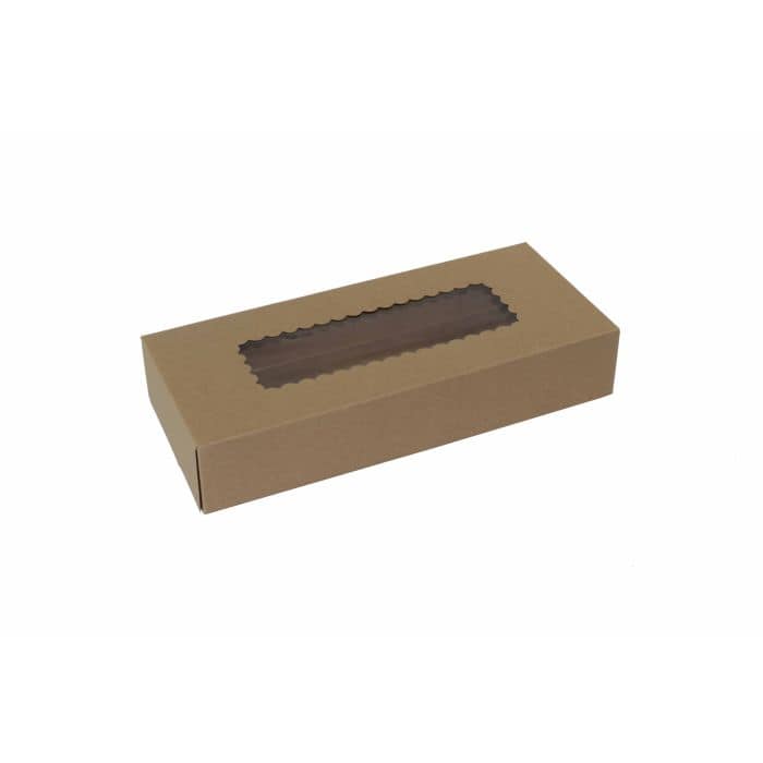 12-1/2 x 5-1/2 x 2-1/4, Window Bakery Boxes, Glued 4-Corner, Natural Kraft