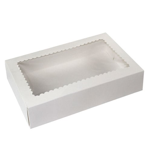 13 x 8-3/8 x 2-1/4, Window Bakery Boxes, Glued 6-Corner, White