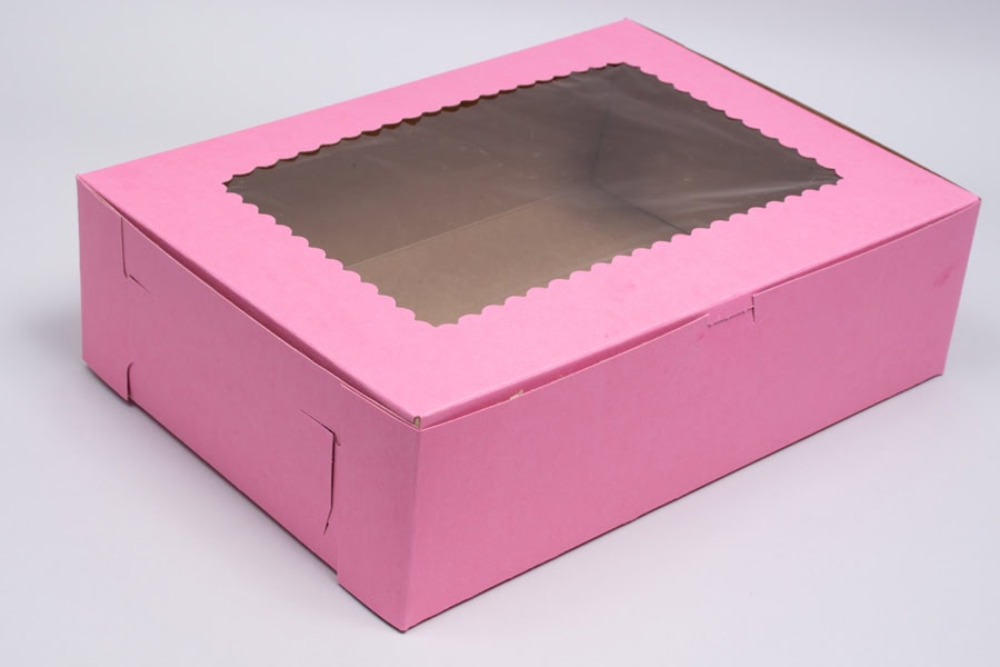 14 x 10 x 4, Window Cupcake Boxes, 1-Piece Lock Corner, Strawberry Pink