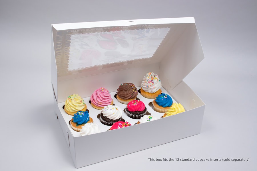 14 x 10 x 4, Window Cupcake Boxes, 1-Piece Lock Corner, White