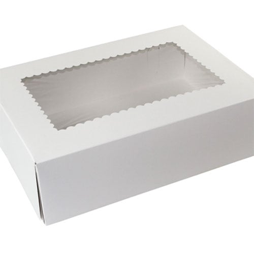 14 x 10 x 4, Window Bakery Boxes, Glued 4-Corner Front-Load, White