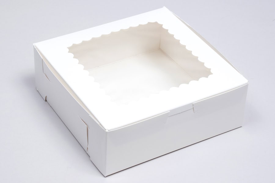 7 x 7 x 2-1/2, Window Cupcake Boxes, 1-Piece Lock Corner, White