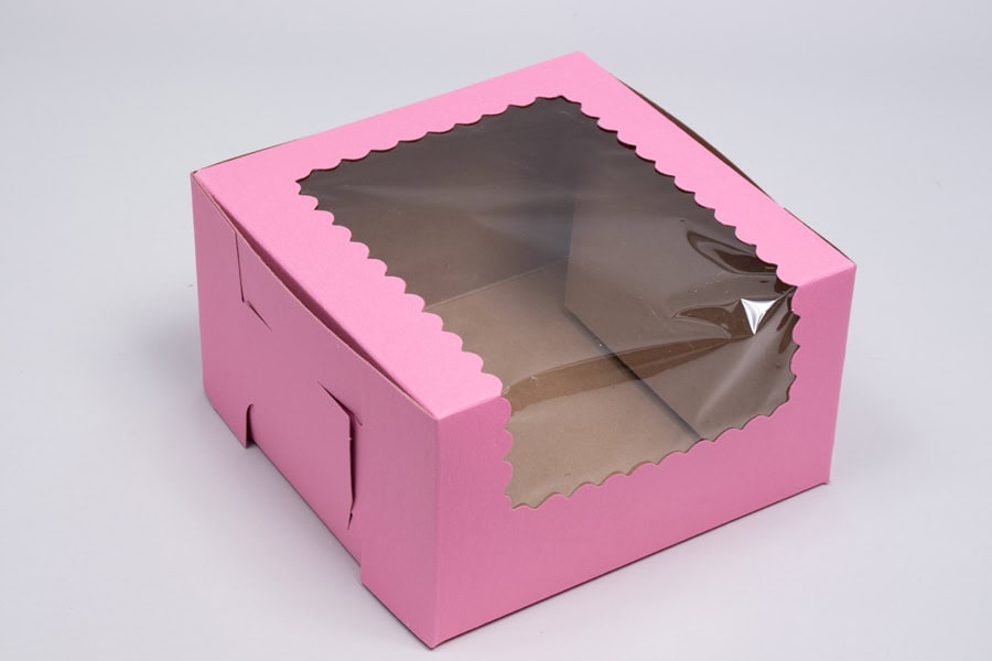 7 x 7 x 4, Window Cupcake Boxes, 1-Piece Lock Corner, Strawberry Pink