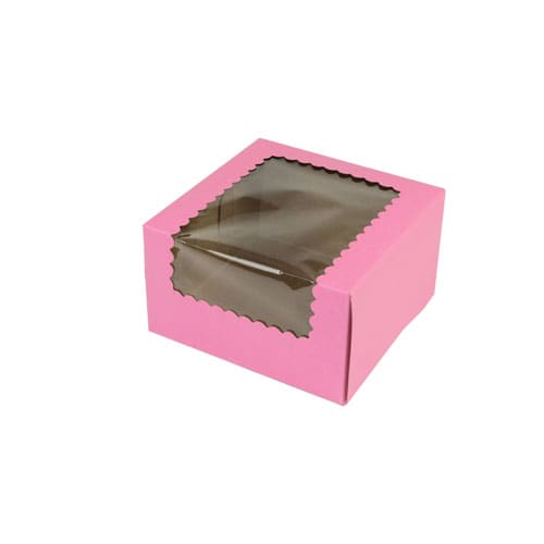 10 x 10 x 4, Window Cupcake Boxes, 1-Piece Lock Corner, Strawberry Pink