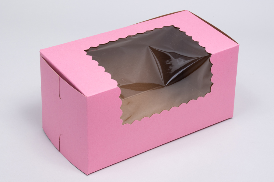 8 x 4 x 4, Window Cupcake Boxes, 1-Piece Lock Corner, Strawberry Pink