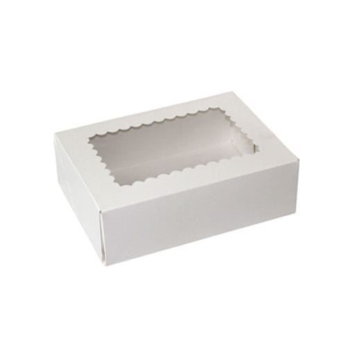 8 x 5-3/4 x 2-1/2, Window Bakery Boxes, Glued 6-Corner, White