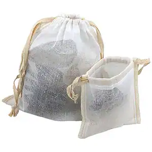 Sheer Muslin Pouches with Cotton Twill Ribbon Drawstring & Serged Seams
