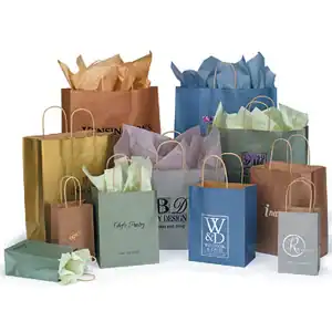 Metallic Colors On Kraft Base Paper Bags with Twisted Paper Handles