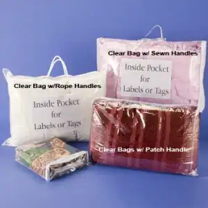 Vinyl Home Furnishings Bags with Clear Handles and Inside Pocket
