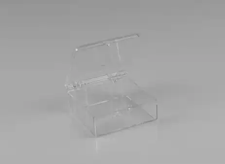 Transparent plastic display box for packaging, storage, and product presentation.