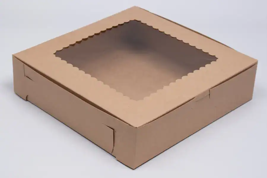 Window Bakery Box with Kraft Finish, 10x10x2.5 inches.