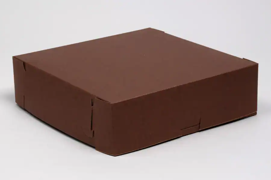 Bakery box in chocolate cocoa with 1-piece lock corner for secure packaging. Perfect for baked goods.
