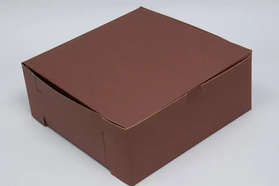 Brown 10x10x4 cupcake box with lock corner for chocolate cupcakes.