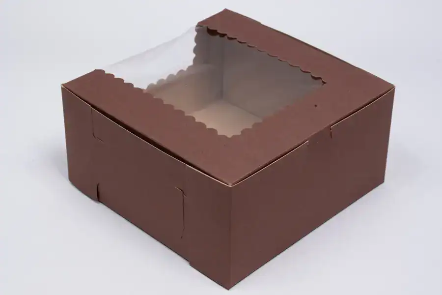 Elegant chocolate cupcake box with window and lock corner design.