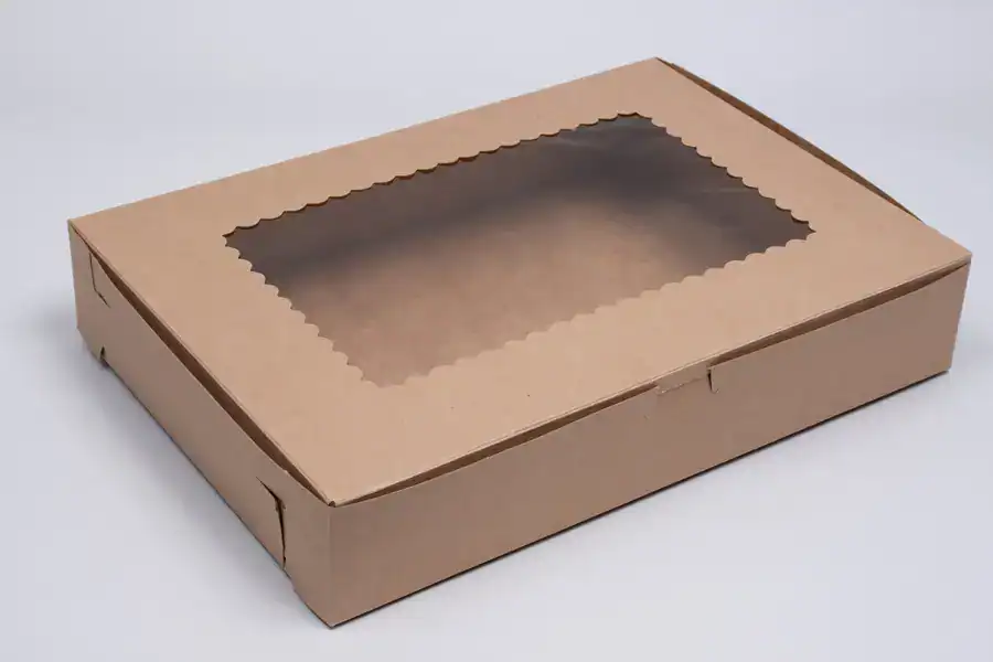 Kraft window cupcake box with lock corner, perfect for bakery packaging and display.