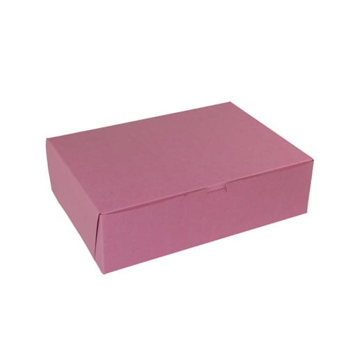 Pink cardboard shipping box for packaging and mailing.