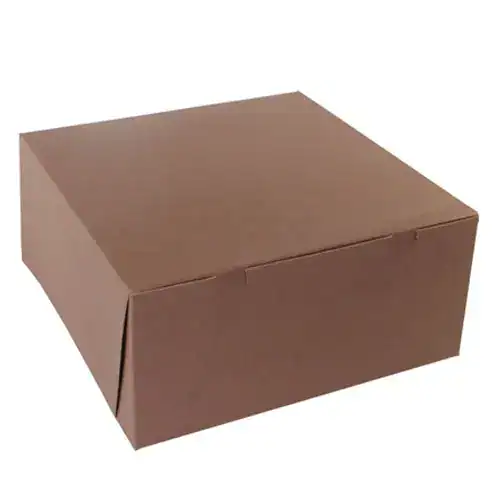 Bakery packaging box, 14 x 14 x 6 inches, chocolate cocoa color, one-piece lock corner design for se.