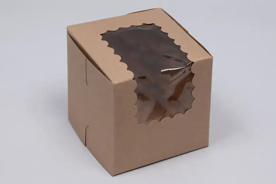 Kraft cupcake box with window and lock corner for secure packaging.