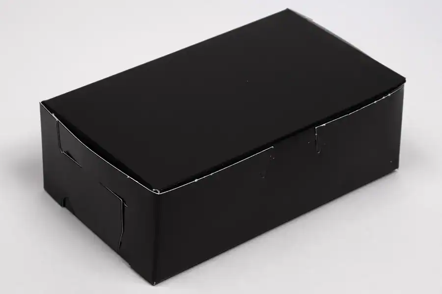 Black bakery box for packaging baked goods and treats. Perfect for cafes, bakeries, and catering wit.