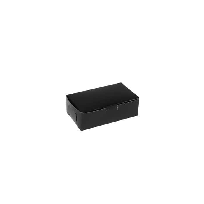 Black bakery box with glossy black finish, perfect for packaging baked goods and desserts.