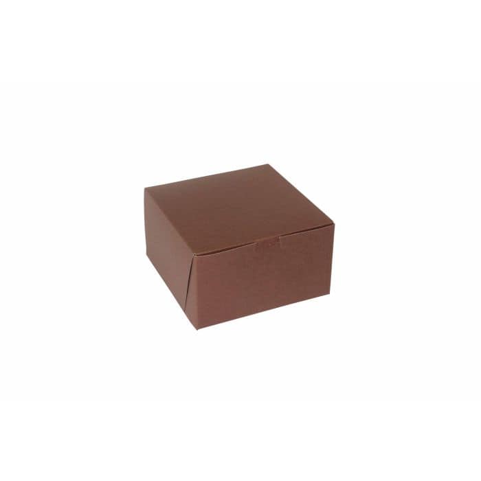 Brown 7x7x4 cupcake box with lock corner for packaging chocolates and baked goods.