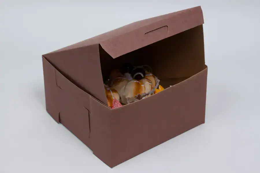 Brown cupcake box with lock corner, perfect for 7x7x4 cupcakes, in chocolate cocoa color.